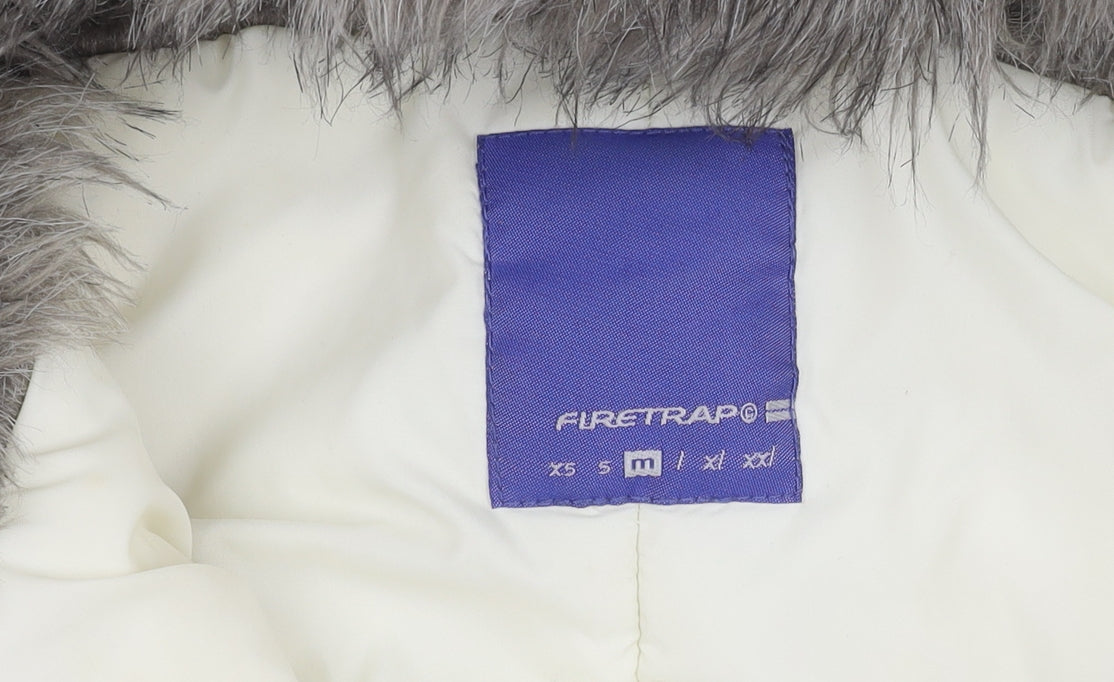 Firetrap Women's White Long Coat, Size M, Hooded, Winter Ready