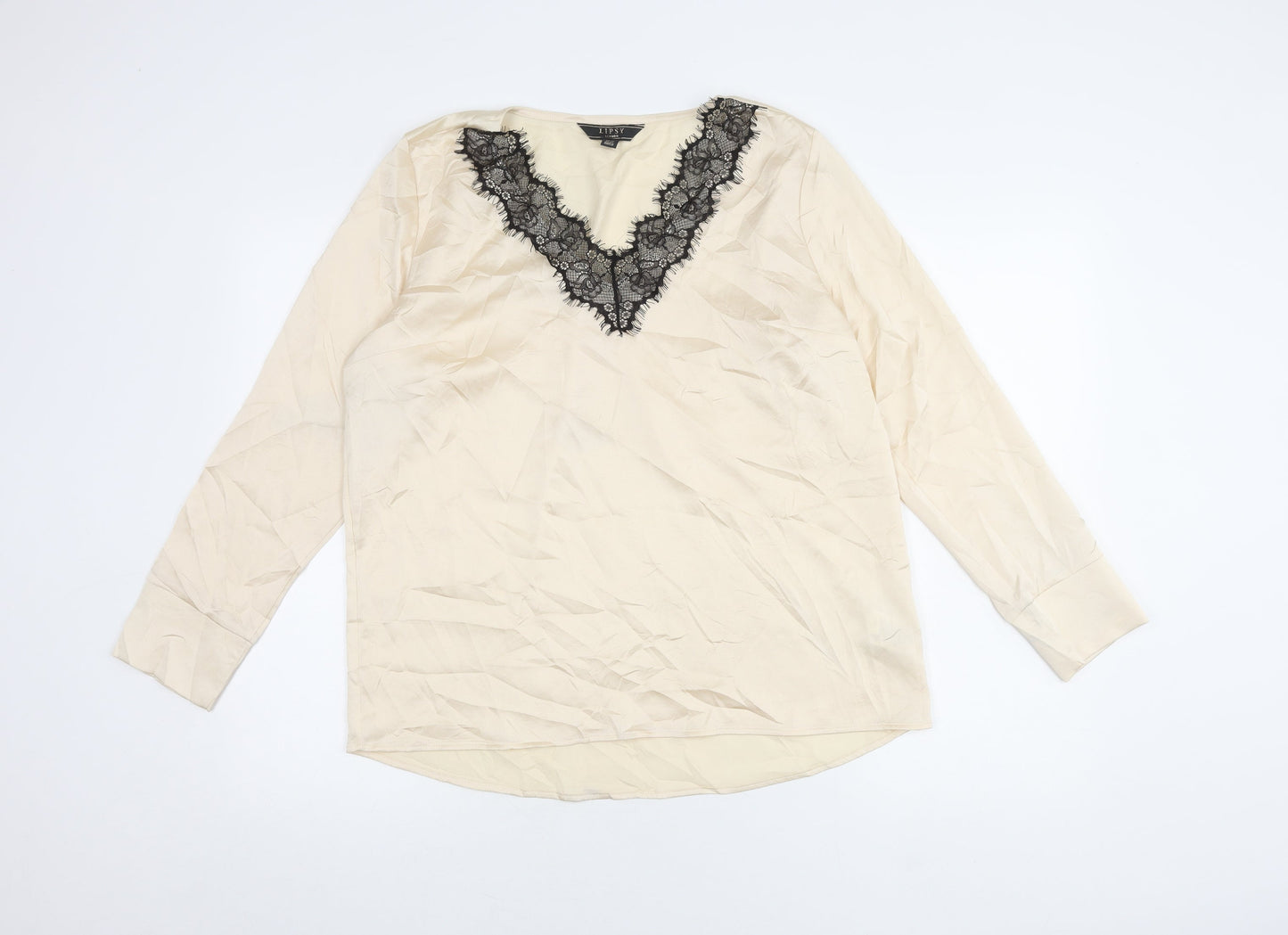 Lipsy Women's Beige V-Neck Lace Blouse Size 14