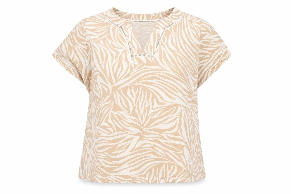 SPIRIT Women's Beige Animal Print Linen T-Shirt, Size 18