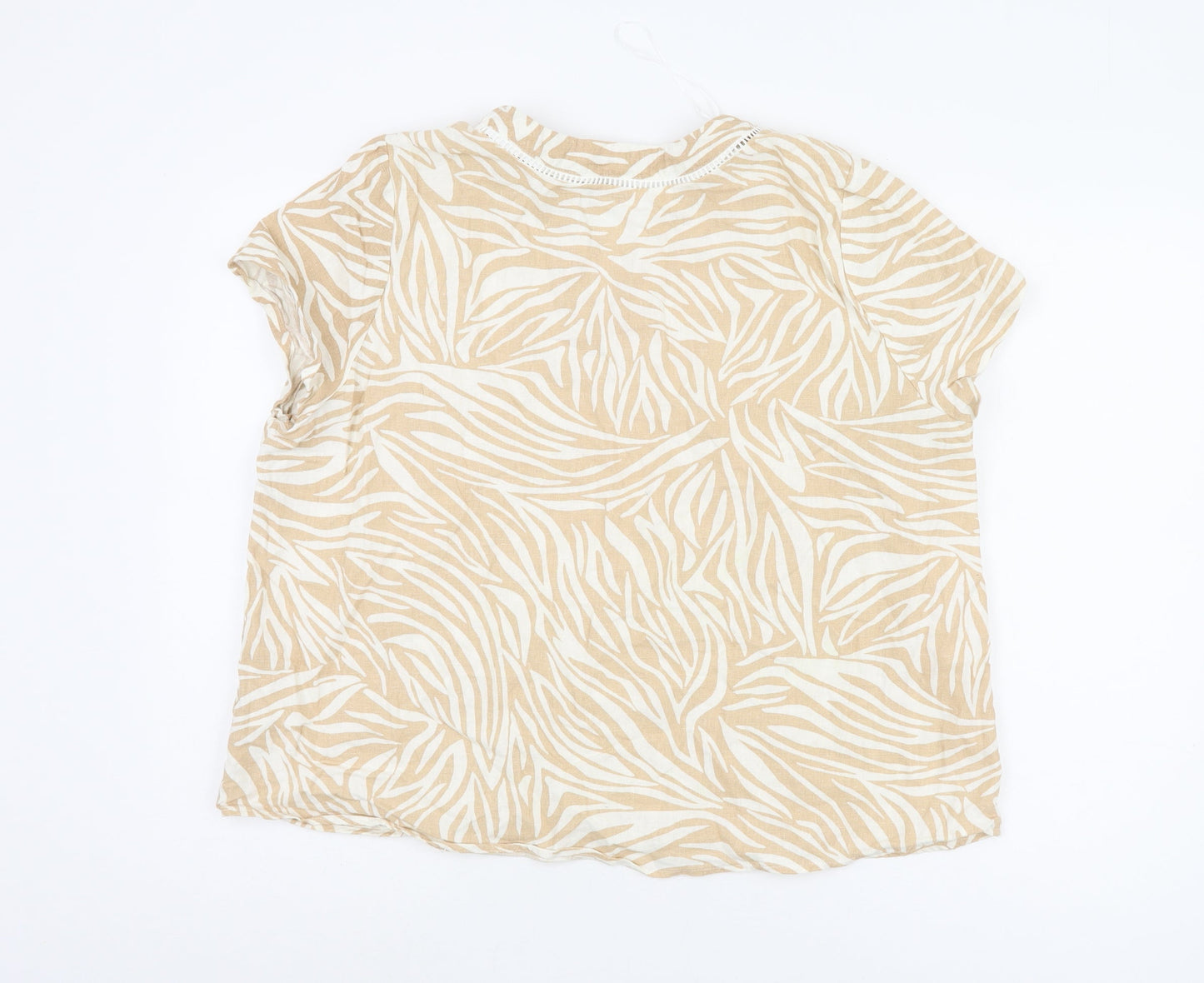 SPIRIT Women's Beige Animal Print Linen T-Shirt, Size 18