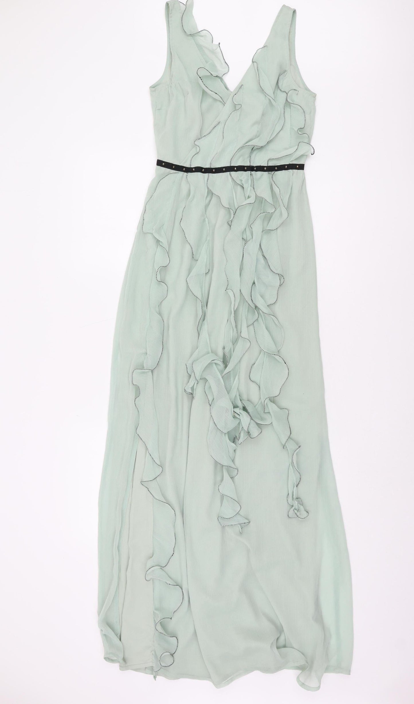 Topshop Women’s Green V-Neck Ruffle Maxi Dress