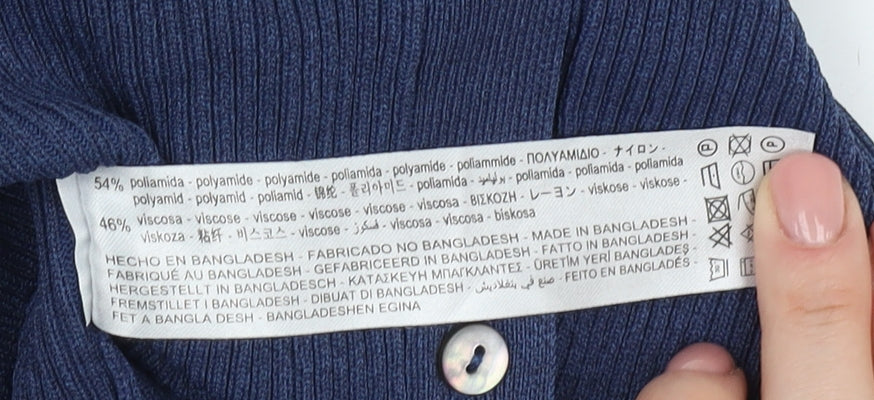 Zara Women's Blue Cardigan, M, V-Neck, Button Accents