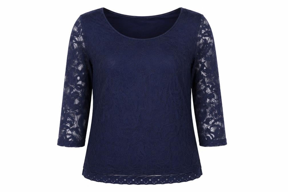 Next Women’s Blue Petite Top with Lace Sleeves
