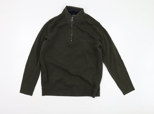 Dressmann Men's Green 1/4 Zip Sweatshirt - Medium