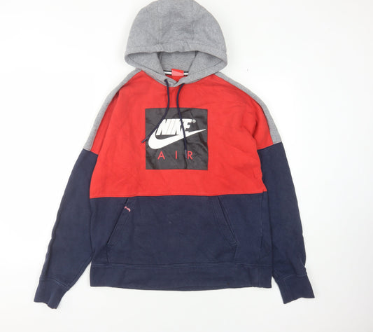 Nike Men's Red, Grey & Blue Pullover Hoodie M