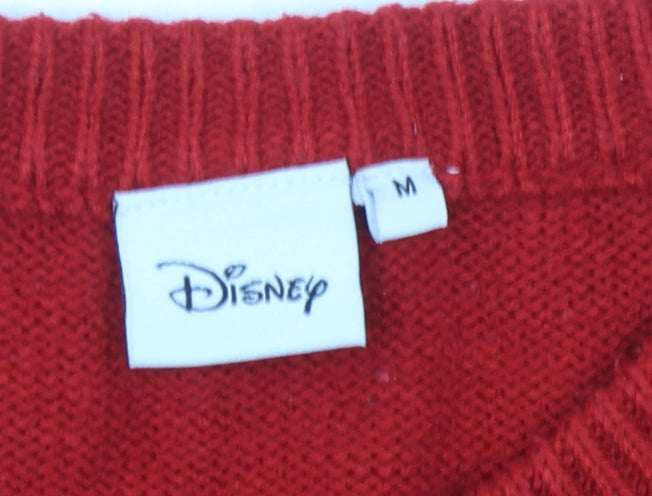 Disney Women's Red M Mickey Mouse Christmas Jumper
