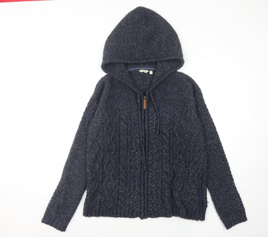 Fat Face Women's Blue Wool Blend Hooded Full Zip Jumper