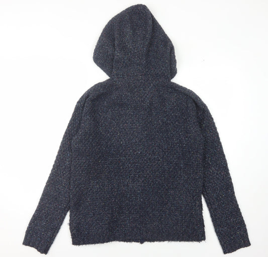 Fat Face Women's Blue Wool Blend Hooded Full Zip Jumper