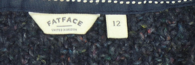 Fat Face Women's Blue Wool Blend Hooded Full Zip Jumper
