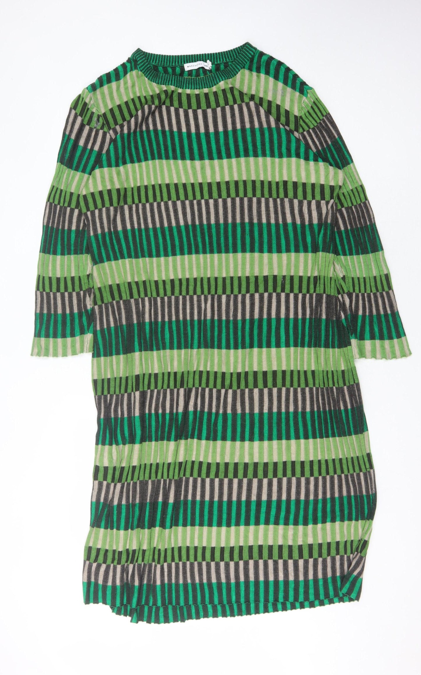 Warehouse Women's Green Striped Dress 2XL