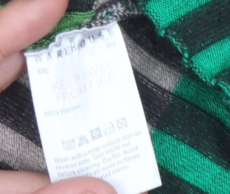 Warehouse Women's Green Striped Dress 2XL