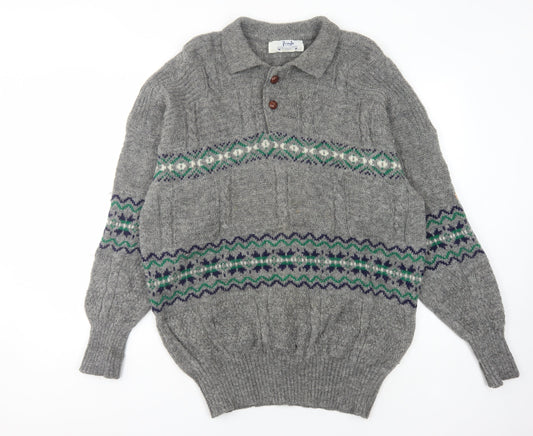 Pringle of Scotland Men's Grey Wool Jumper, L, Cable-Knit