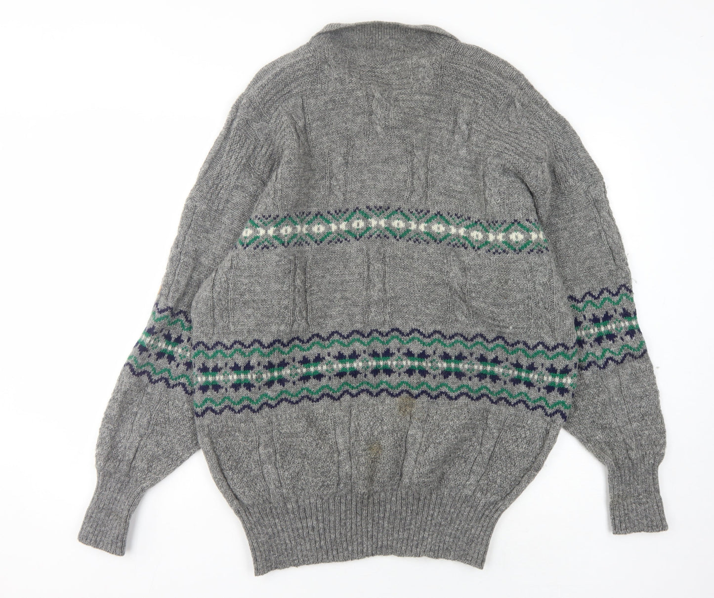 Pringle of Scotland Men's Grey Wool Jumper, L, Cable-Knit