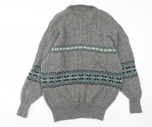 Pringle of Scotland Men's Grey Wool Jumper, L, Cable-Knit