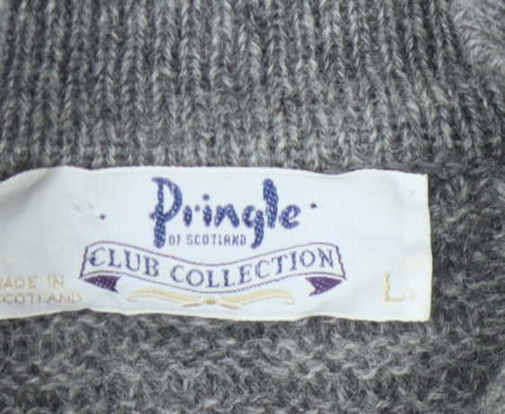 Pringle of Scotland Men's Grey Wool Jumper, L, Cable-Knit