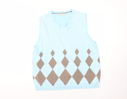 Glenmuir Men's Blue Argyle V-Neck Vest XL