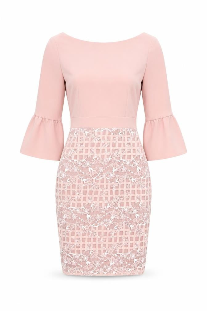 Front view of Paper Dolls Pink Lace Bodycon Dress UK 8