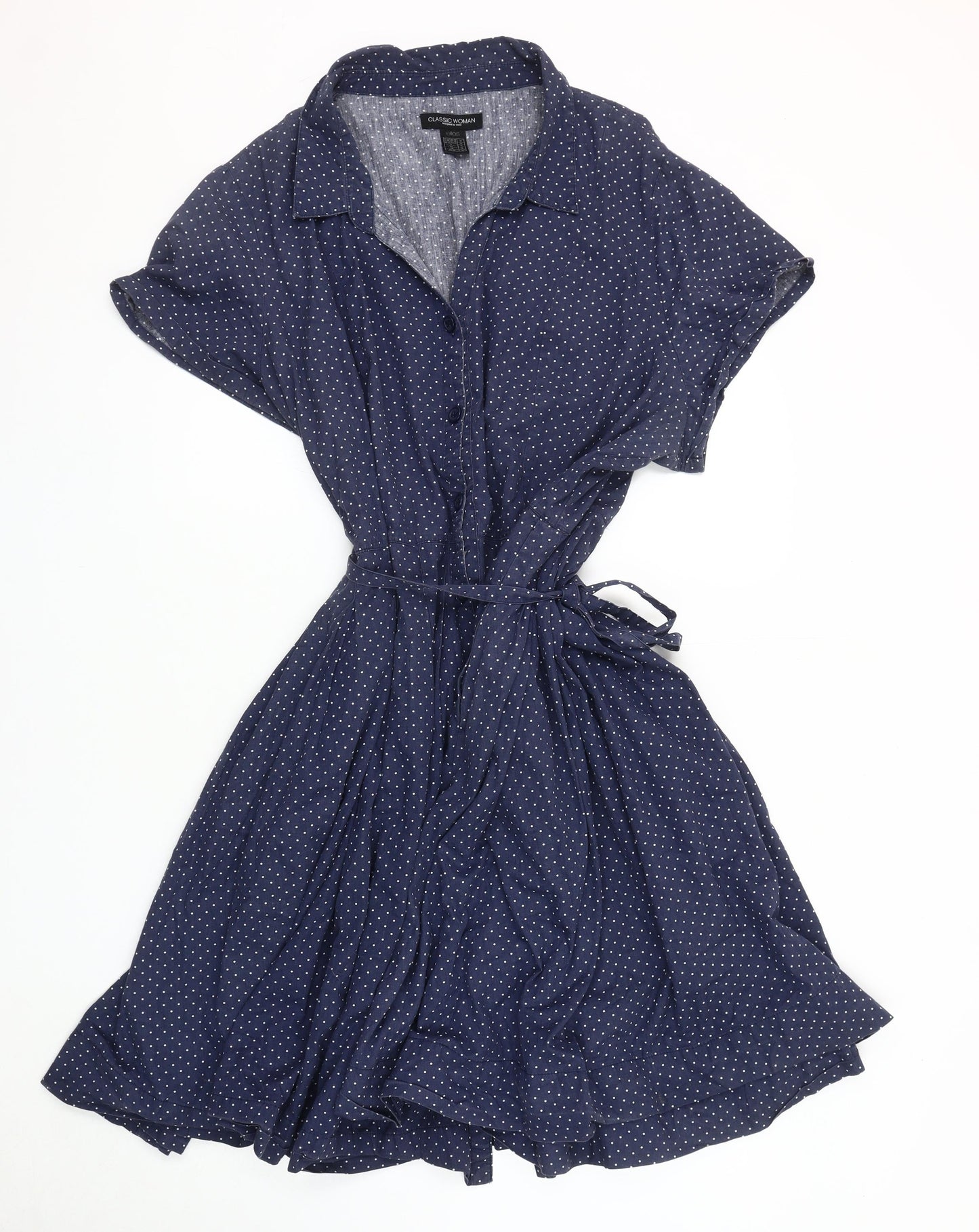 Ellos Women's Blue Polka Dot Shirt Dress M