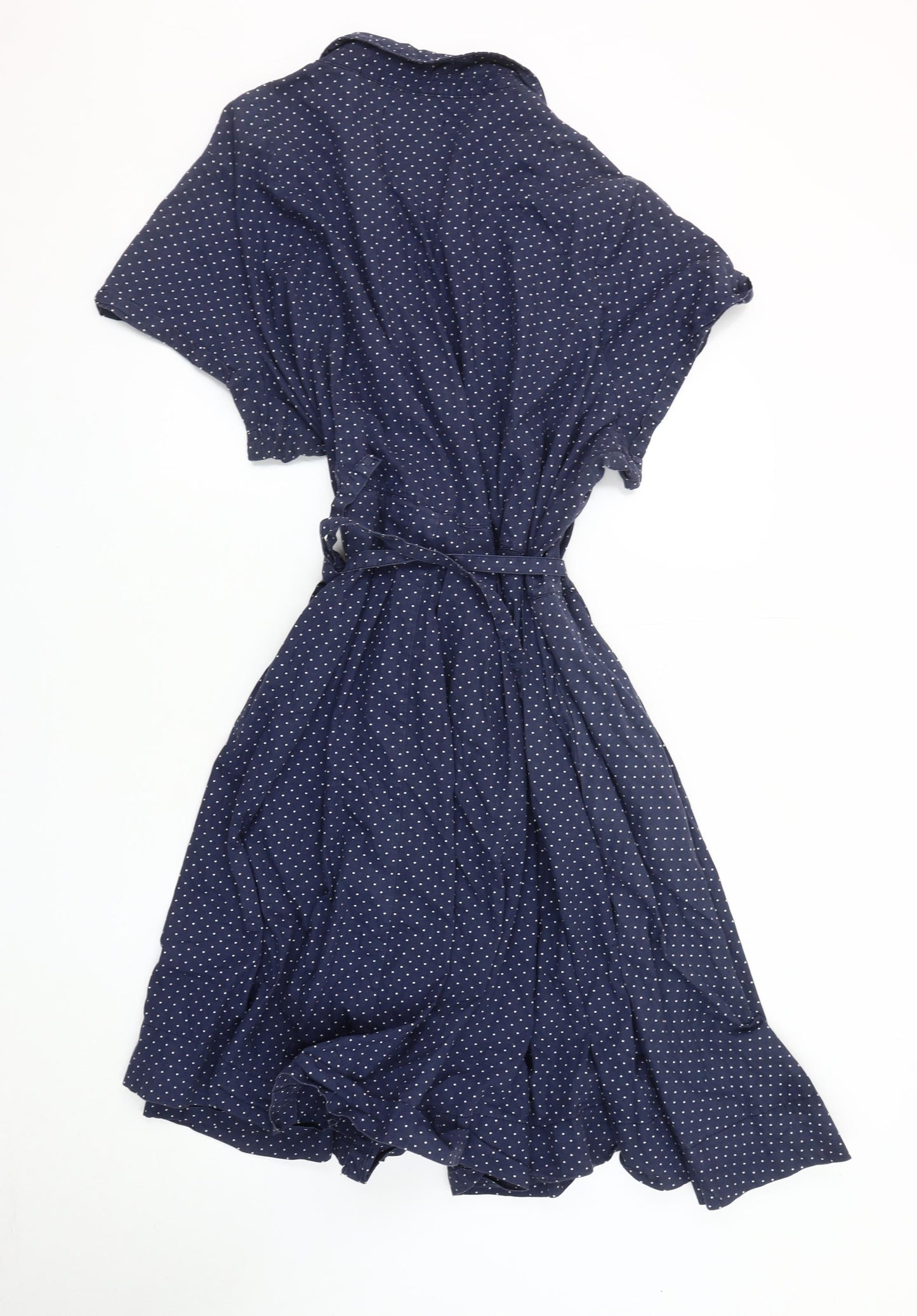 Ellos Women's Blue Polka Dot Shirt Dress M