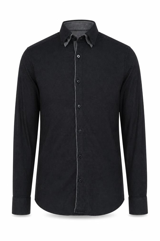 Next Men's Black Cotton Geometric Long Sleeve Shirt
