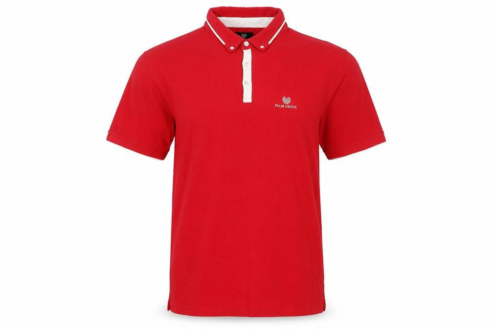 Palm Grove Men's Red Golf Polo Shirt XL Cotton Button-Down