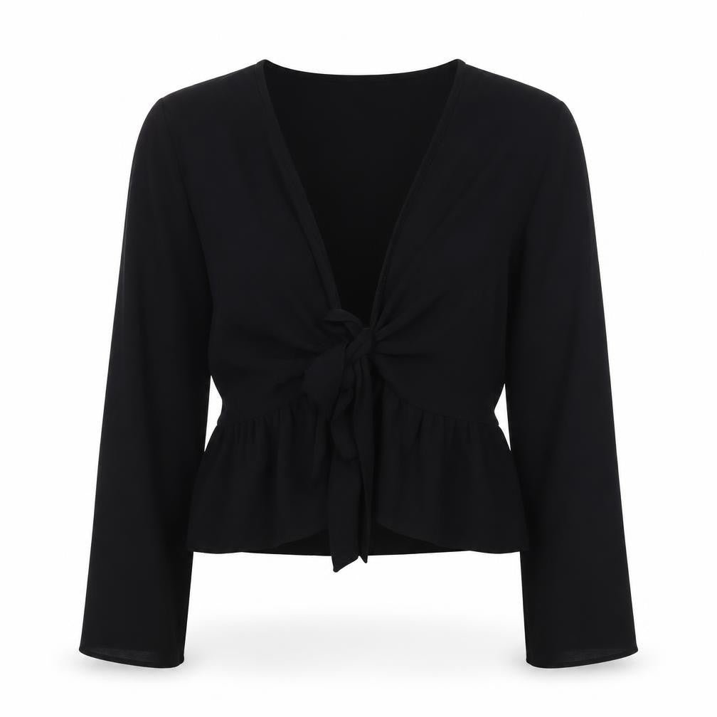 New Look Women's Black V-Neck Wrap Blouse, Size 12