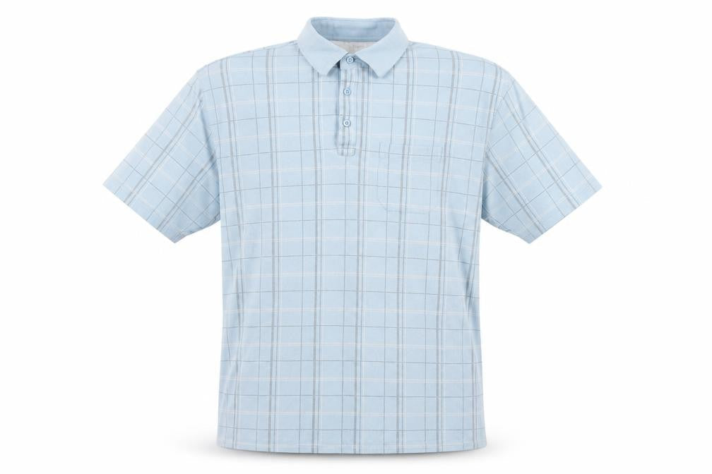 Carabou Men's Blue Check Polo Shirt, Size L, Casual Classic