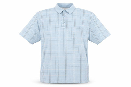 Carabou Men's Blue Check Polo Shirt, Size L, Casual Classic