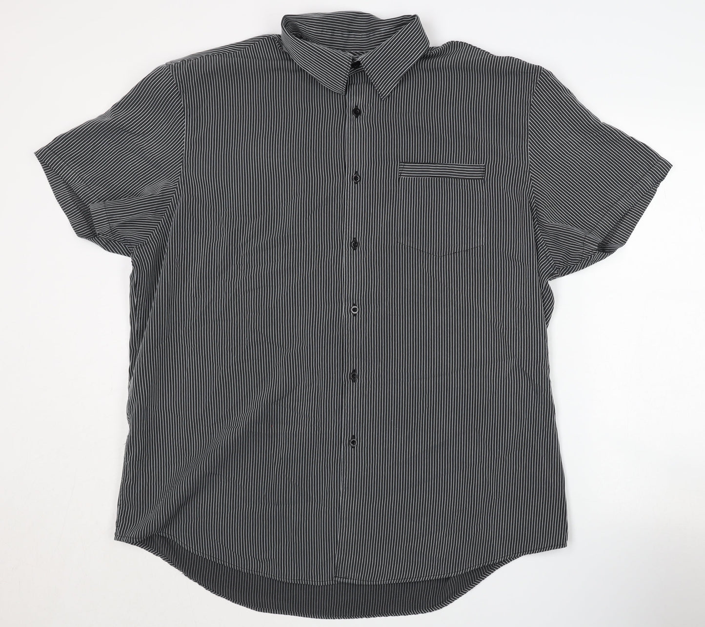 Thomas Nash Men's Black Striped Button-Up Shirt L