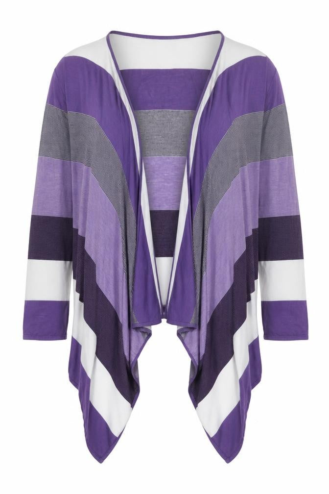 Marks and Spencer Women's Purple Striped Open Front Cardigan Size 14
