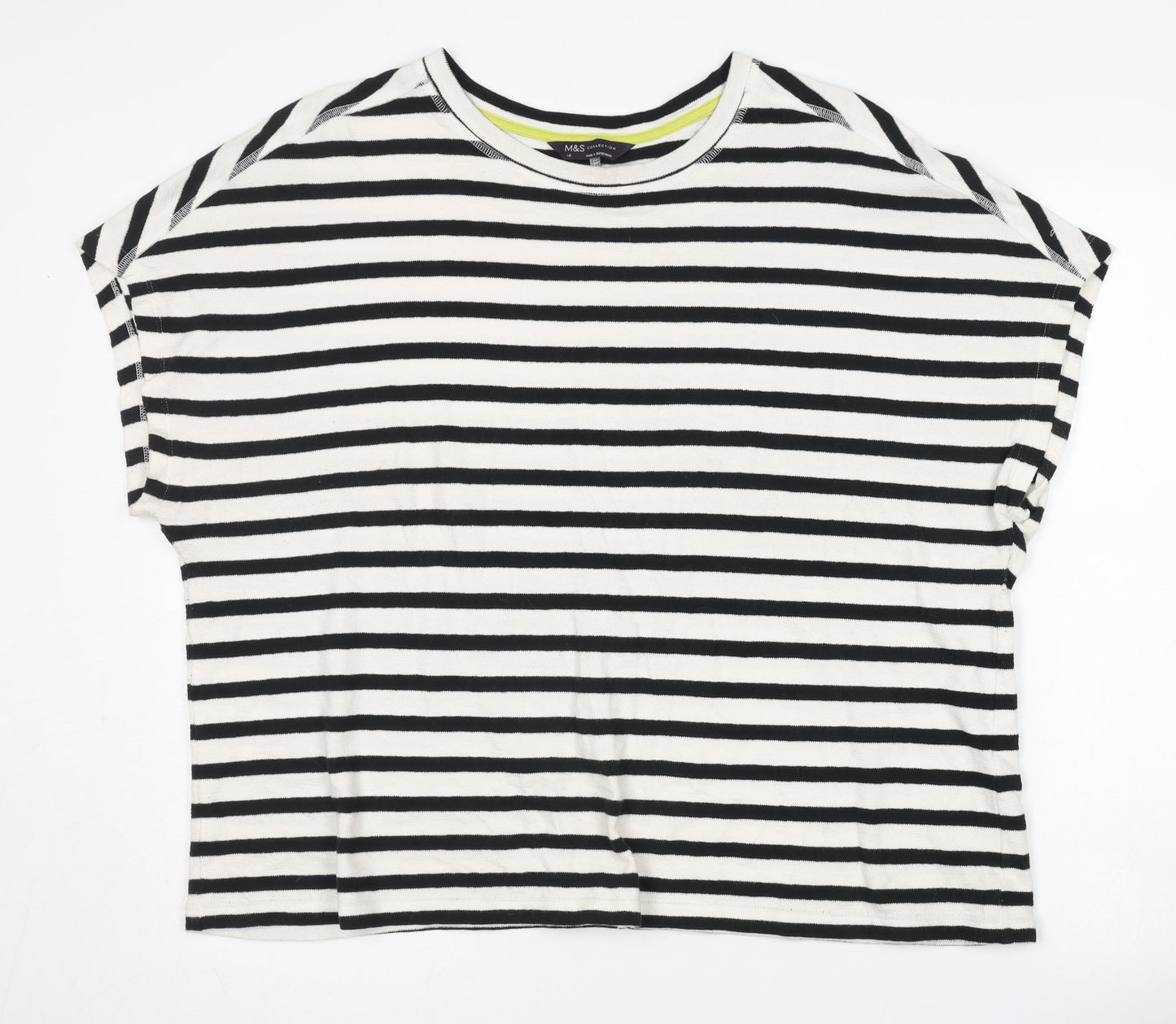Marks and Spencer Women's Black Striped T-Shirt Size 18