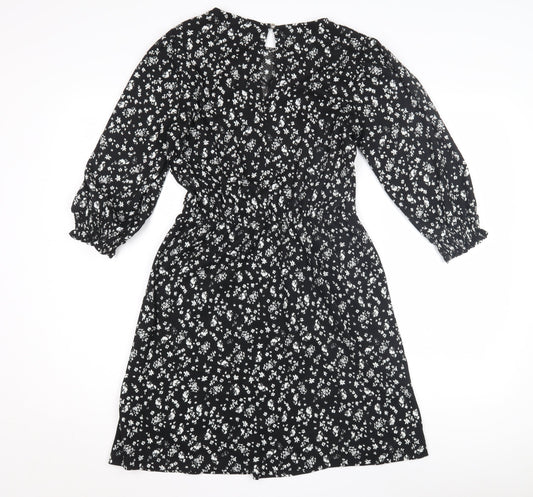 &et Women's Black Floral A-Line Dress Size 10