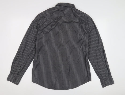 Calvin Klein Men's Grey Striped Shirt M, Button-Up Casual