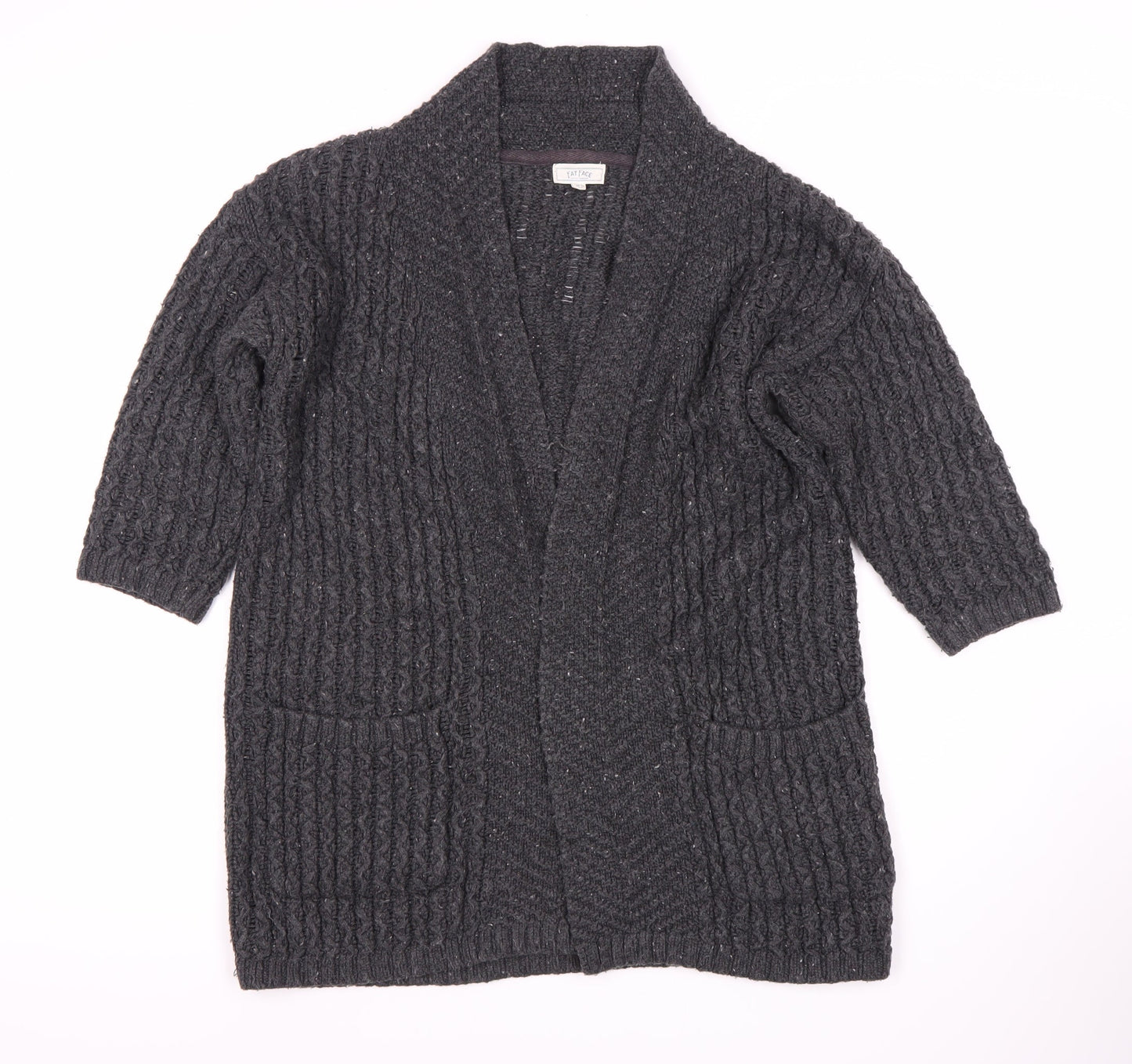 Fat Face Women’s Grey Cable-Knit Open Front Cardigan