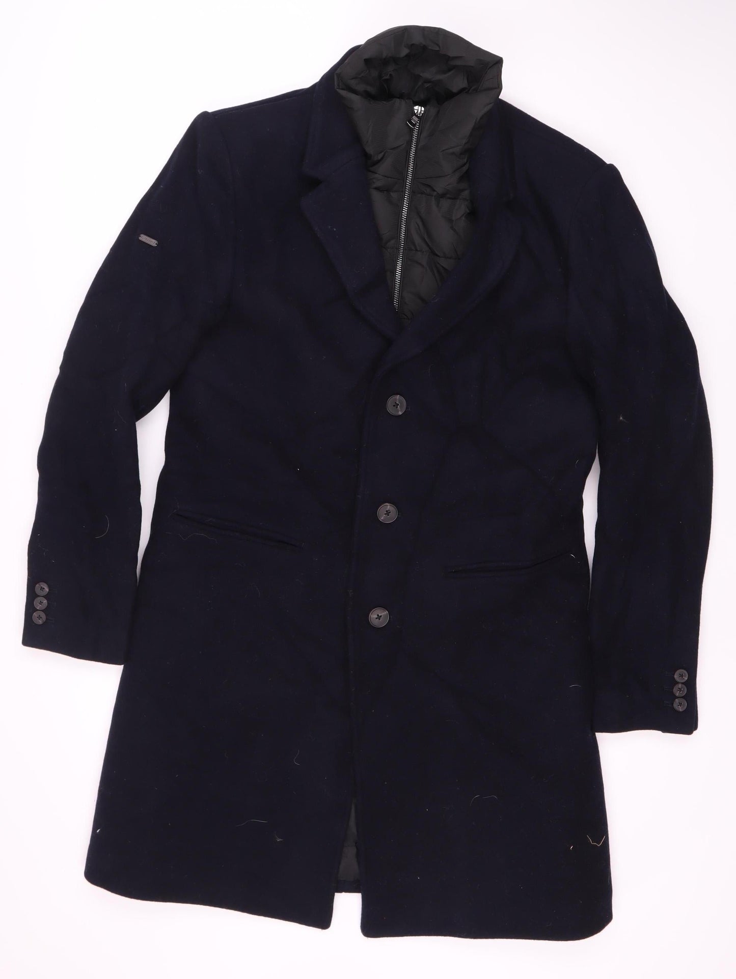 Superdry Men's Black Overcoat, Mid-Length, Size S