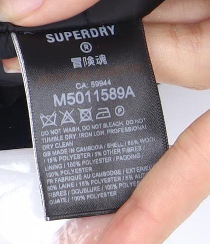 Superdry Men's Black Overcoat, Mid-Length, Size S