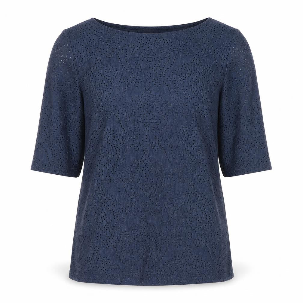 Lindex Women's Blue Boat Neck Lace Top Size 8