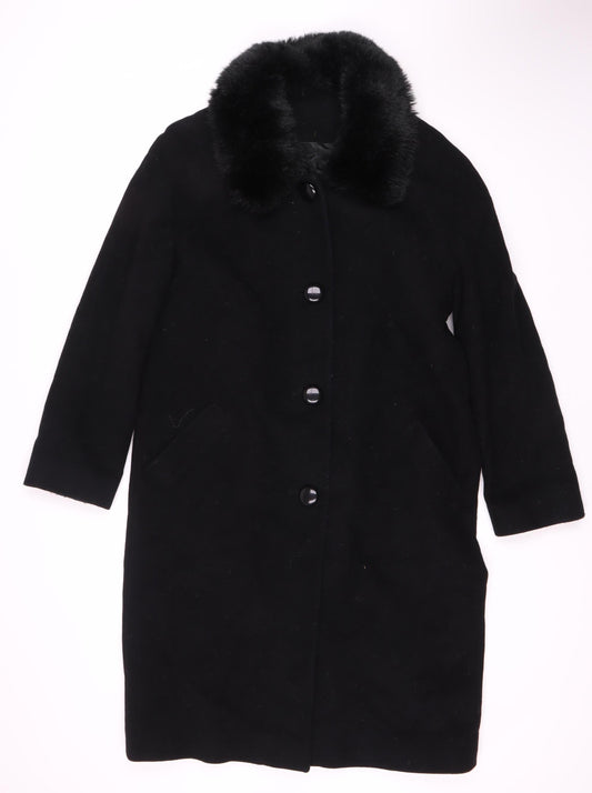 Hobbs Women's Black Fur Trim Overcoat Size 12
