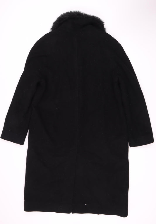 Hobbs Women's Black Fur Trim Overcoat Size 12