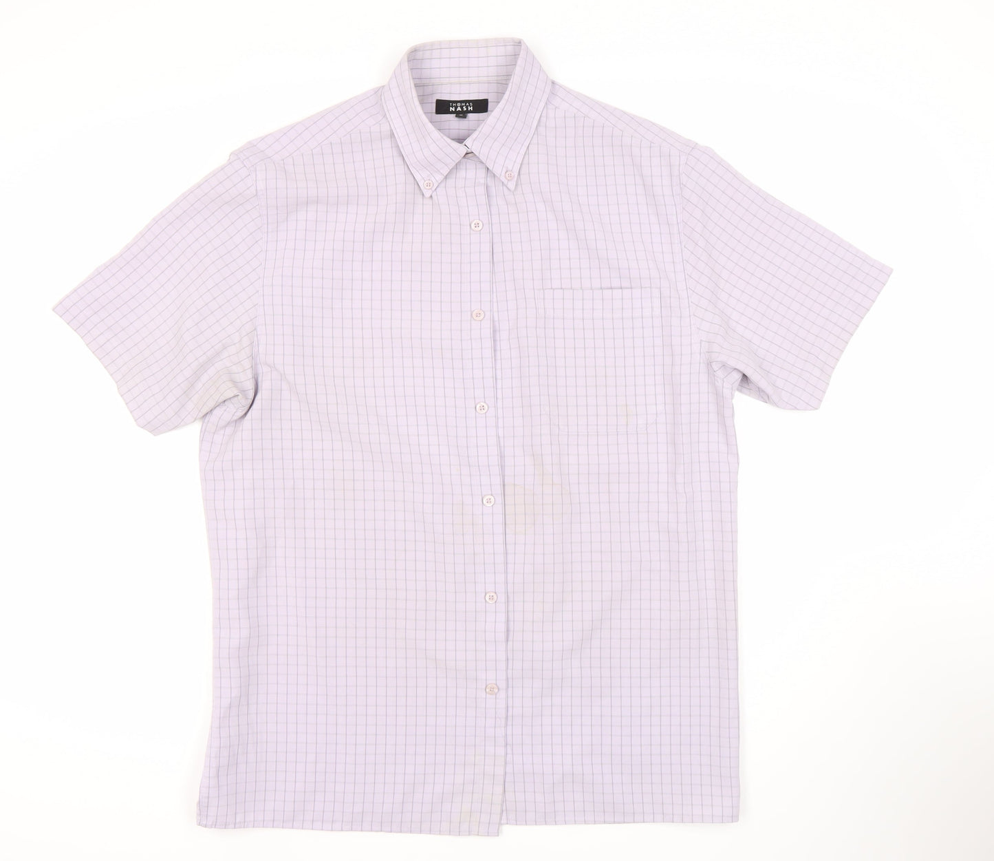 Thomas Nash Men Grey Check Short Sleeve Shirt M