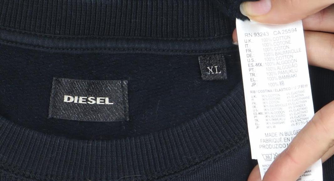 Diesel Men's Black XL Pullover Wolf Graphic Sweatshirt