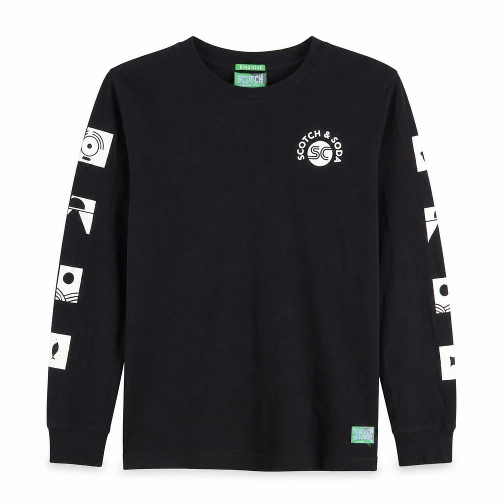 Scotch & Soda Boys Black Graphic Long Sleeve T-Shirt, Size M