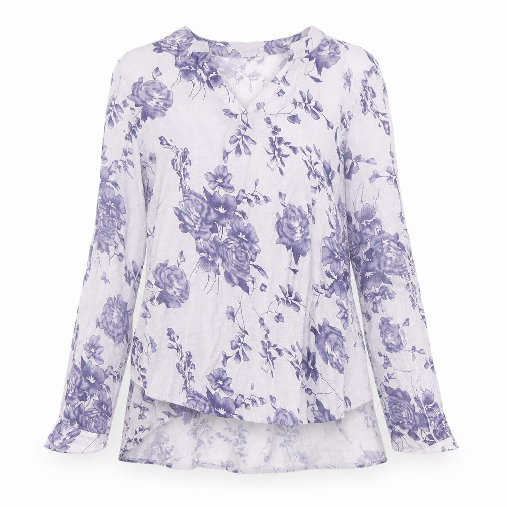 Izabel London Women's Blue Floral V-Neck Blouse Size 10