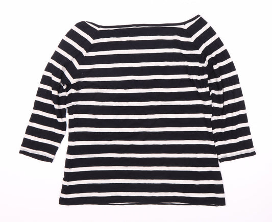 Reiss Women's Black Striped Cotton Top, Size L