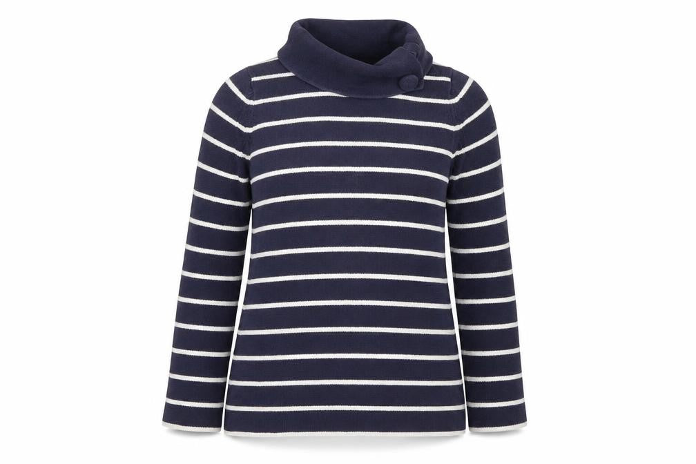 Marks and Spencer Women's Blue Stripe Cowl Neck Jumper