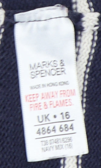 Marks and Spencer Women's Blue Stripe Cowl Neck Jumper