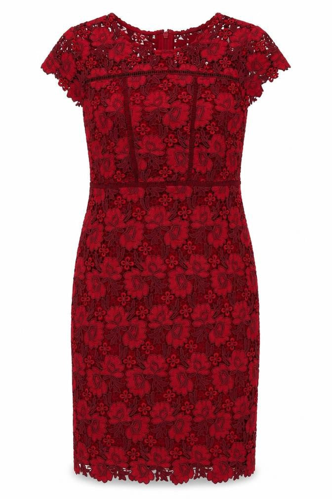 Marks and Spencer Women’s Red Floral Lace Dress Size 14