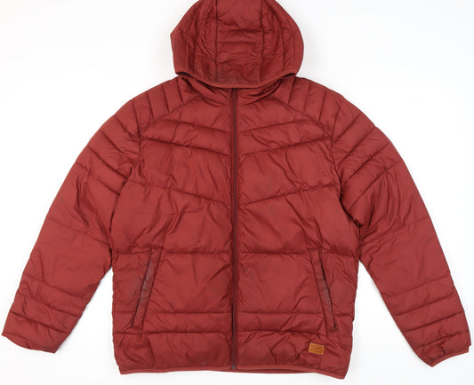 Jack & Jones Men's XL Red Puffer Jacket - Hooded Casual