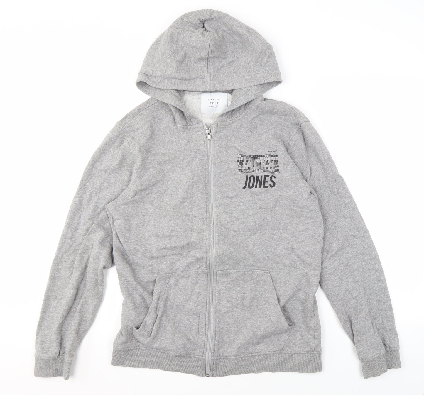 Jack & Jones Men's Grey Full Zip Hoodie, L, Regular Fit