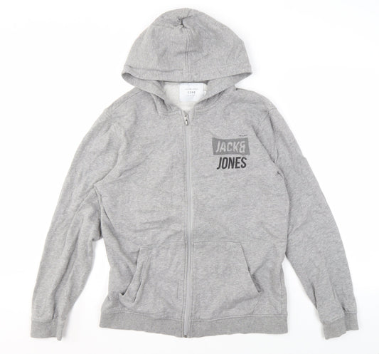 Jack & Jones Men's Grey Full Zip Hoodie, L, Regular Fit